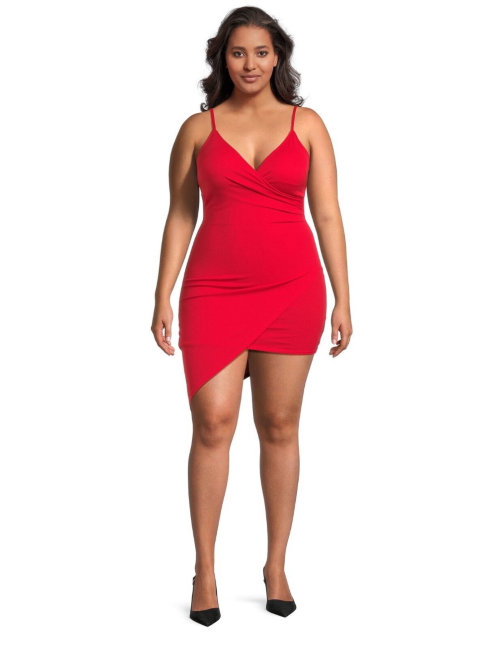 Planet Gold Red Asymmetrical Slip Dress with Spaghetti Straps